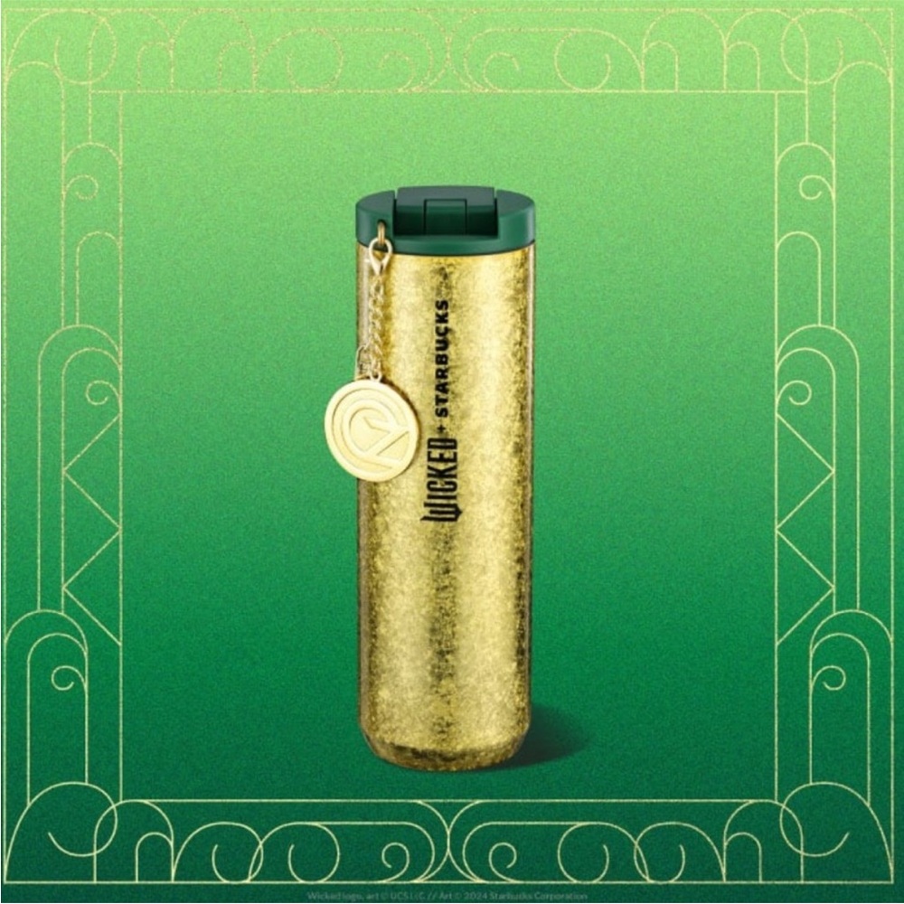 NWT Starbucks Limited Release Wicked Metallic Gold Tumbler with Dark Green Lid